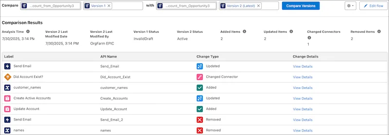Flow Version Comparison Tool for Salesforce Admins 7 Winter ’26 release notes