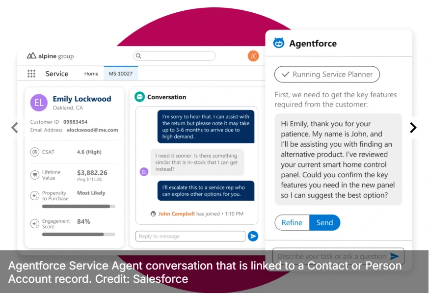 ServiceNow vs Salesforce Service Cloud: ITSM Platform Comparison 14 Agentforce Service Agent conversation that is linked to a Contact or Person Account record