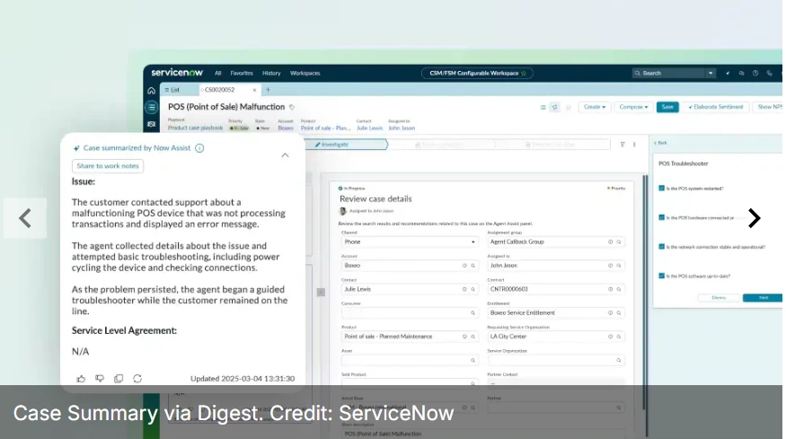 ServiceNow vs Salesforce Service Cloud: ITSM Platform Comparison 7 Case Summary via Digest. Credit ServiceNow