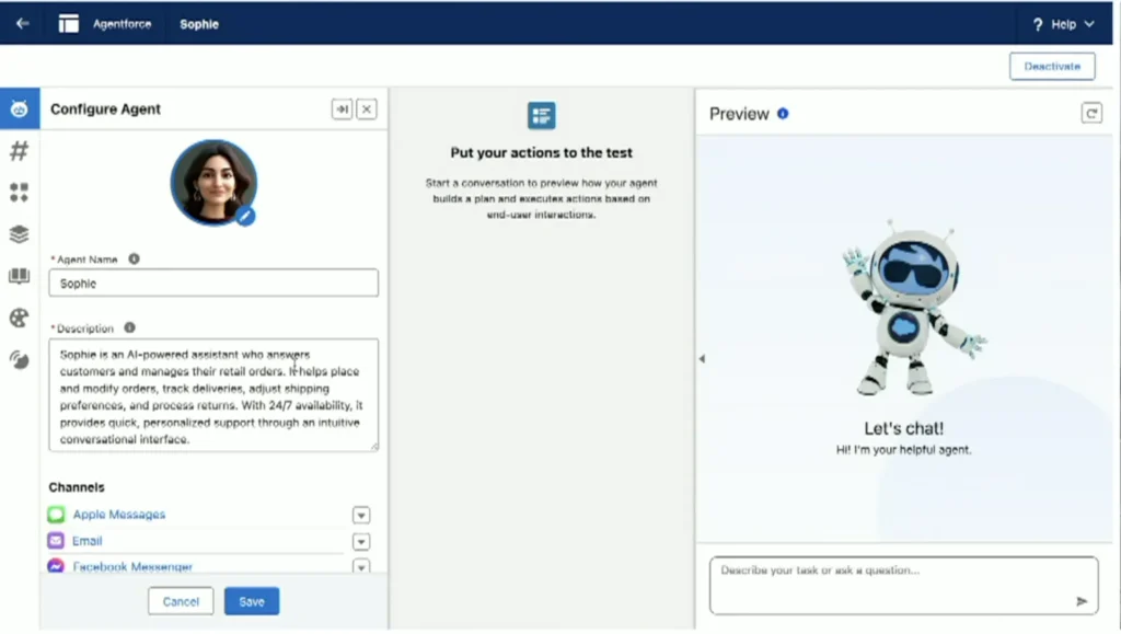 ServiceNow vs Salesforce Service Cloud: ITSM Platform Comparison 12 Salesforce Agentforce Agent Configuration Screen