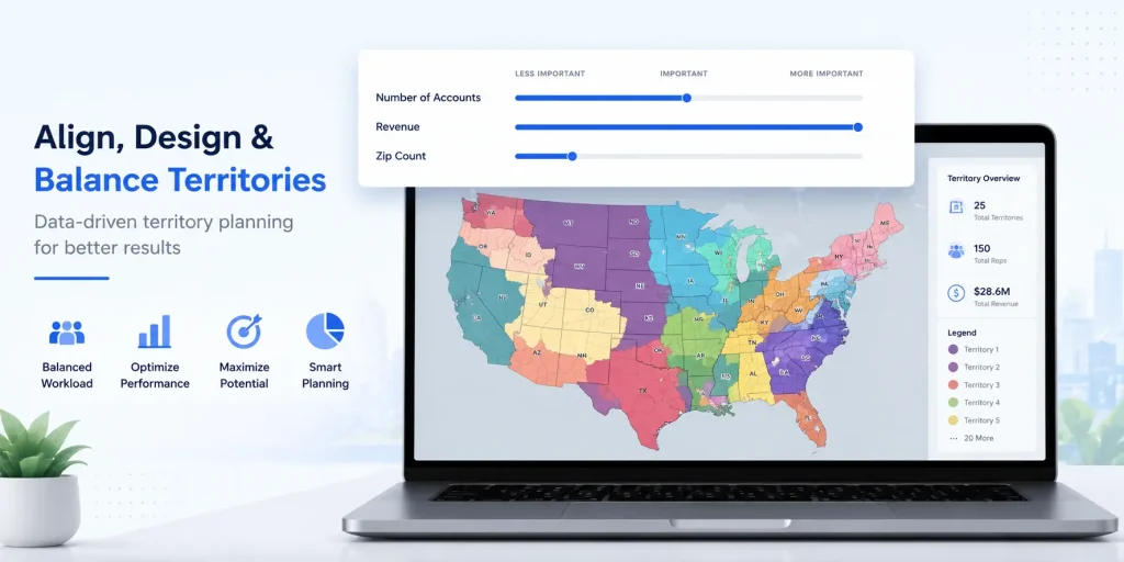 14 Ways Salesforce Mapping and Routing Can Improve Business Performance 4 Territory planning dashboard illustration