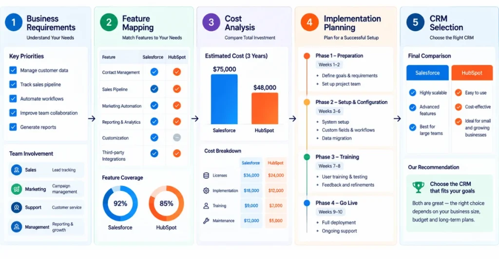 Salesforce vs HubSpot for Small Business: Essential 2026 Comparison 2 CRM Selection Workflow Infographic