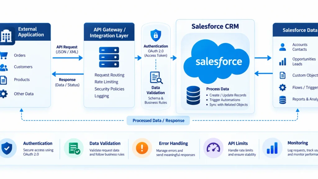 Salesforce API Integration: What You Need to Know 3 Salesforce Integration Architecture Infographic