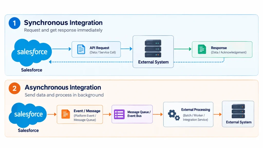 Salesforce Integration Patterns: 7 Essential Patterns Explained 3 Synchronous vs Asynchronous Integration Flows